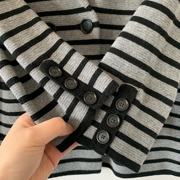 LOFT 100% Cotton Collared V-Neck Double Breasted Pockets Striped Jacket Size MP - Picture 9 of 16